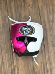 No Boxing No Life Pink & White Boxing Set – Gloves, Headgear & Groin Guard | Handmade in Mexico (8oz–16oz)