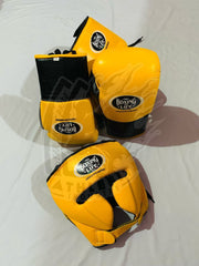 No Boxing No Life Yellow Boxing Set – Gloves, Headgear & Groin Guard | Premium Mexican Boxing Gear (8oz–16oz)