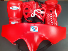 Winning Boxing Set – Red Gloves, Headgear & Groin Protector | Professional Sparring & Training Gear (8oz–16oz Gloves)