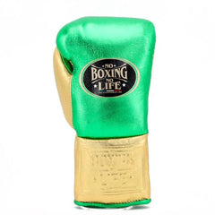 No Boxing No Life Metallic Green & Gold Boxing Gloves | Mexican Handmade Lace-Up Training Gloves