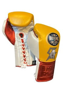 No Boxing No Life training and sparring gloves yellow red gold 8 oz to 20 oz