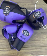 No Boxing No Life Pitbull Purple & Black Boxing Set – Gloves, Headgear & Groin Guard | Authentic Mexican Gear (8oz–16oz)