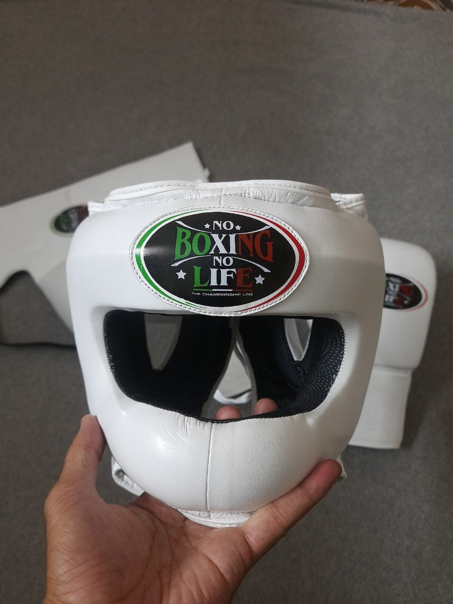 No Boxing No Life All-White Boxing Set – Gloves, Headgear & Groin Protector | Handmade Mexican Boxing Gear (8oz–16oz)