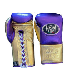 No Boxing No Life Purple & Gold Boxing Gloves | Authentic Mexican Lace-Up Training Gloves