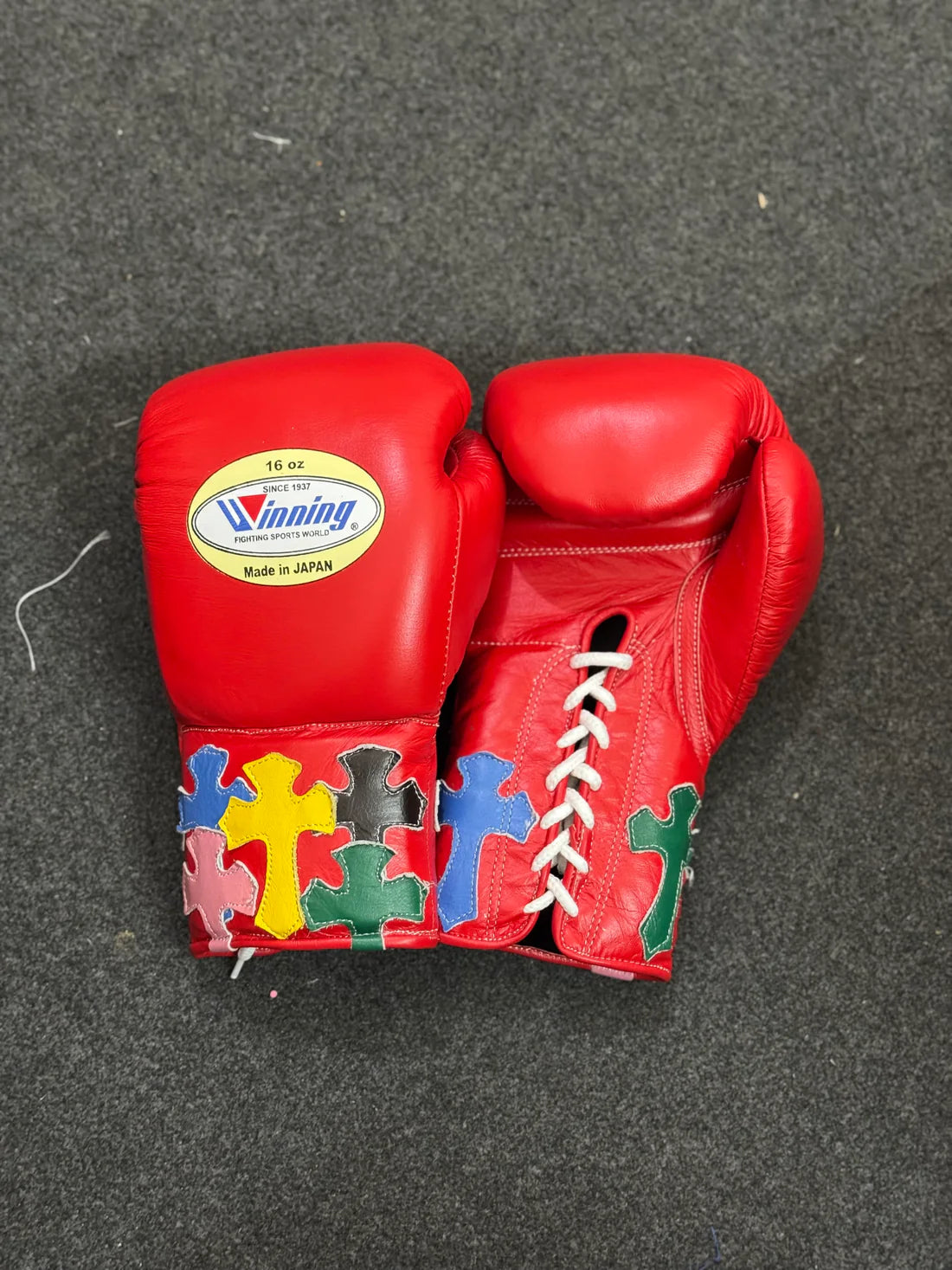 Custom Red Winning Puzzle Lace-Up Boxing Gloves – Premium Sparring & Training Gloves | Punch Pro Boxing