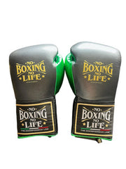 No Boxing No Life Black & Green Boxing Gloves | Premium Mexican Handmade Lace-Up Training Gloves