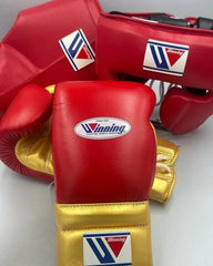Winning Boxing Set – Red & Gold | Professional Gloves, Headgear & Groin Guard (Made in Japan)