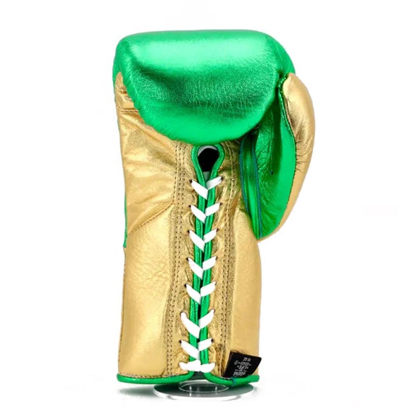 No Boxing No Life Metallic Green & Gold Boxing Gloves | Mexican Handmade Lace-Up Training Gloves