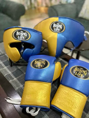No Boxing No Life Blue & Gold Boxing Set – Gloves, Headgear & Groin Guard | Authentic Mexican Boxing Gear (8oz–16oz)