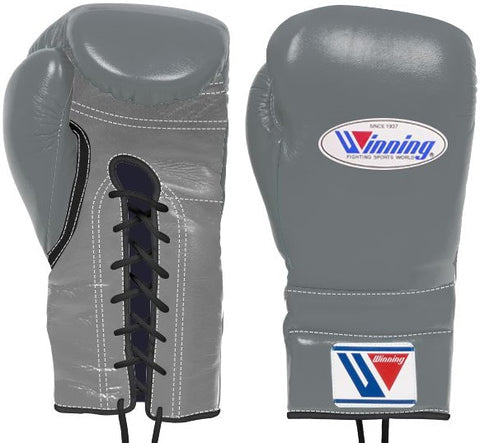 Winning Professional Boxing Gloves – Gray Lace-Up | Pro Fight & Training Gloves