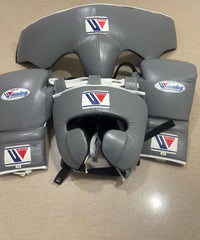 Winning Boxing Full Protective Set – Gray | Headgear, Body Protector & Groin Guard