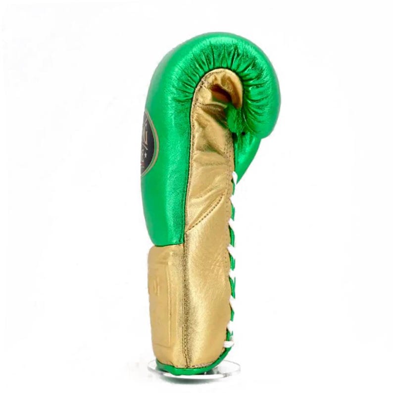 No Boxing No Life Metallic Green & Gold Boxing Gloves | Mexican Handmade Lace-Up Training Gloves