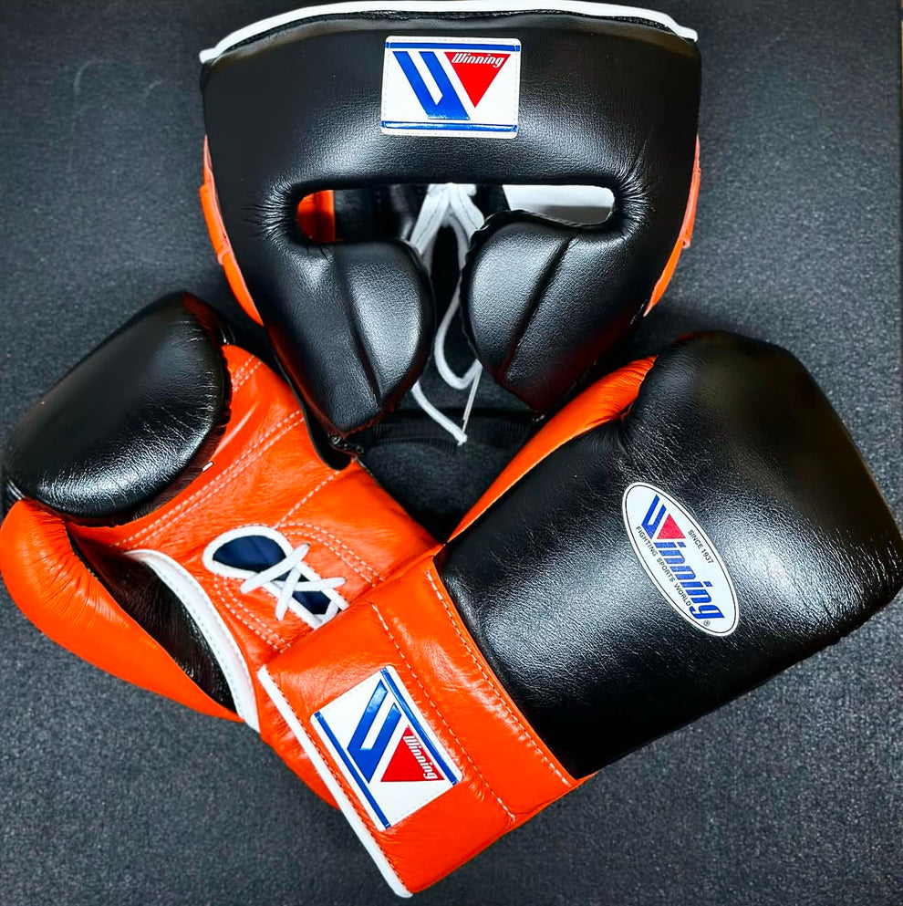 Winning Custom Black & Orange Lace-Up Boxing Gloves – Premium Japan-Made Training & Sparring Gloves (8oz–20oz)