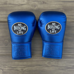 No Boxing No Life Metallic Blue Boxing Gloves | Premium Mexican Lace-Up Training Gloves