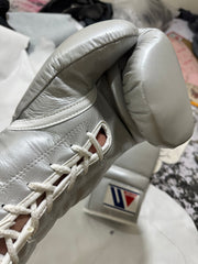 Winning Metallic Silver Lace-Up Boxing Gloves | Premium Japanese Professional Training & Sparring Gloves