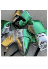 Campeón Professional Boxing Gear Set – Gloves, Headgear & Groin Protector | Green & Silver Edition | All Sizes (S–XL, 8oz–18oz Gloves)