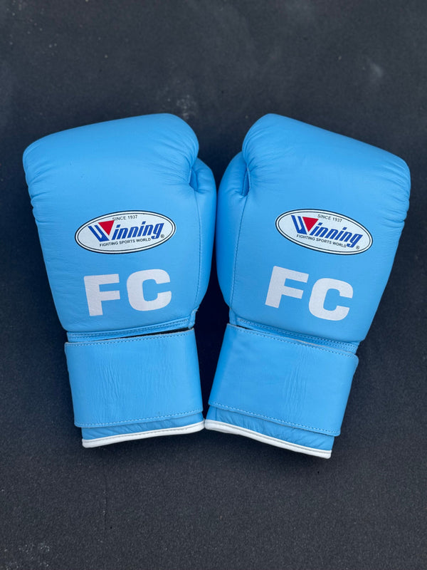 Winning Custom Velcro Boxing Gloves – Sky Blue Leather | Personalized Training & Sparring Gloves (8oz–20oz)