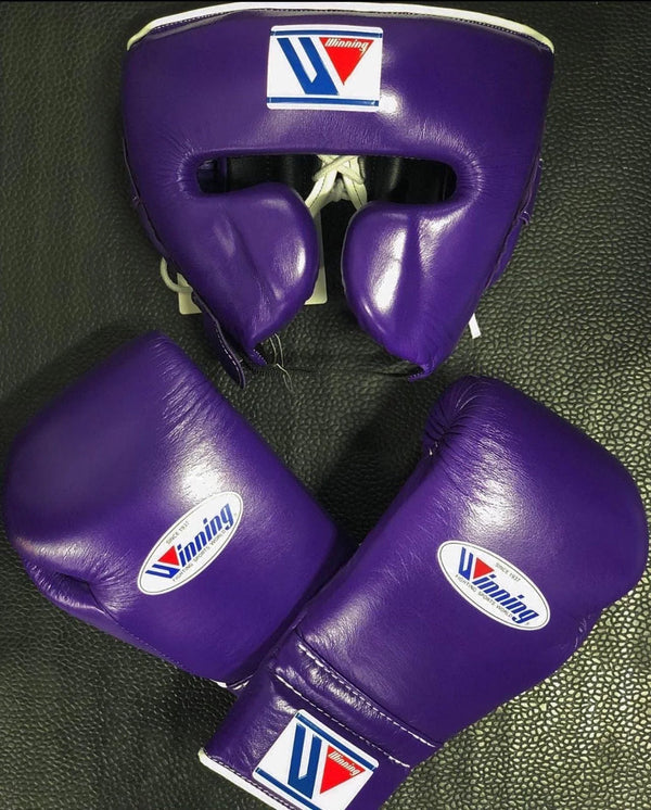 Winning Professional Boxing Gear Set – Gloves & Headgear | Purple Edition | All Sizes (Gloves 8oz–18oz, Headgear S–XL)