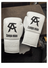 White Compa Mion Boxing Gloves - Premium Leather