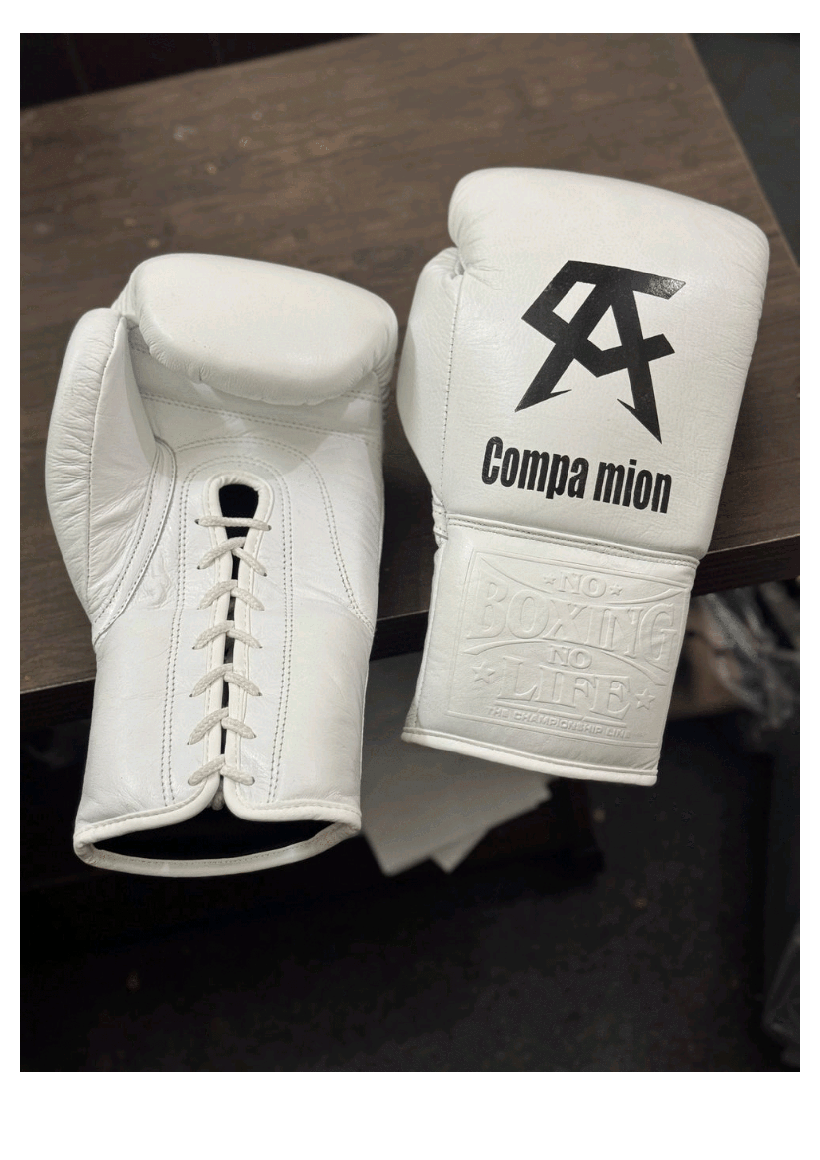 White Compa Mion Boxing Gloves - Premium Leather