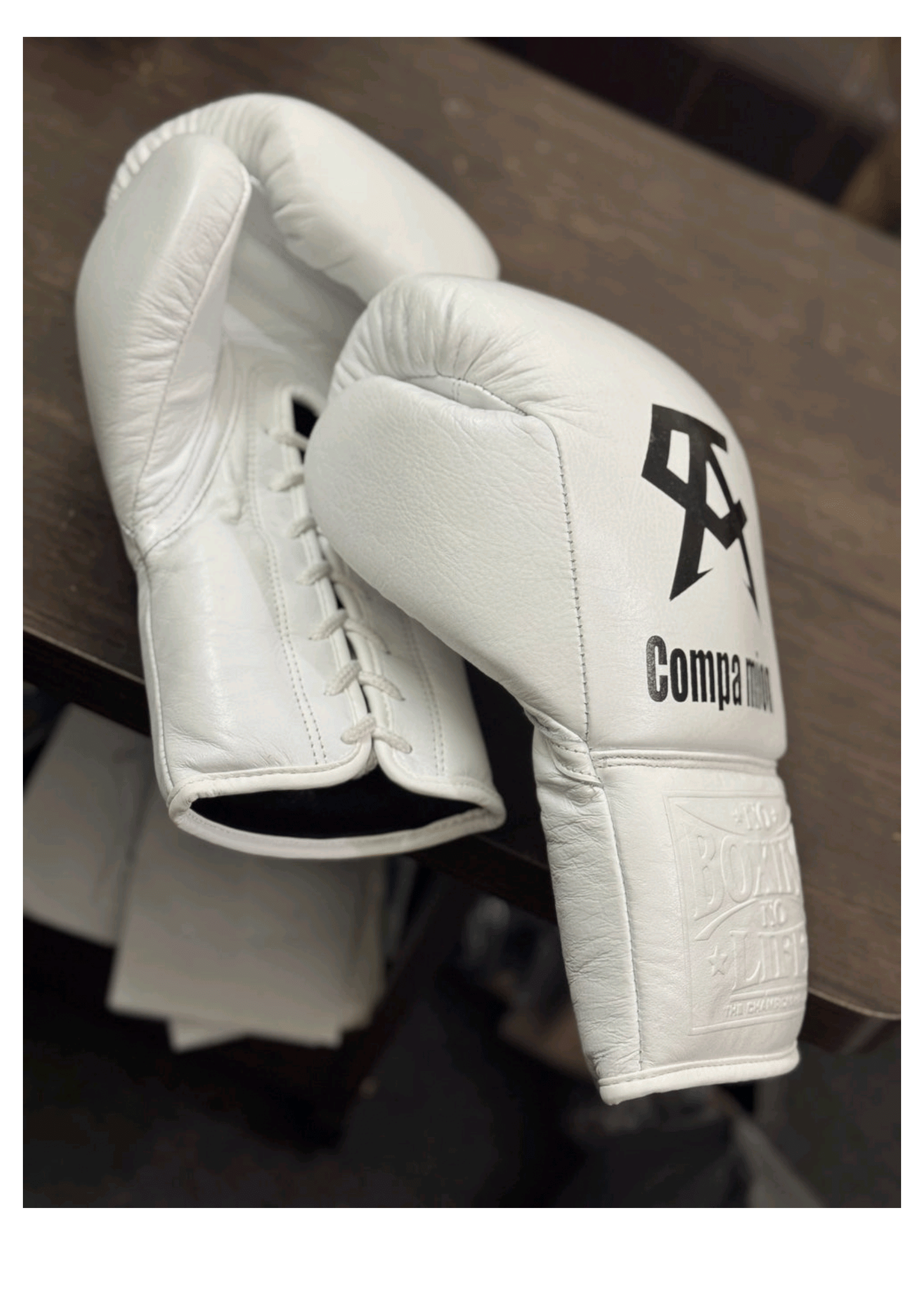 White Compa Mion Boxing Gloves - Premium Leather