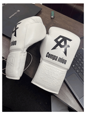 White Compa Mion Boxing Gloves - Premium Leather