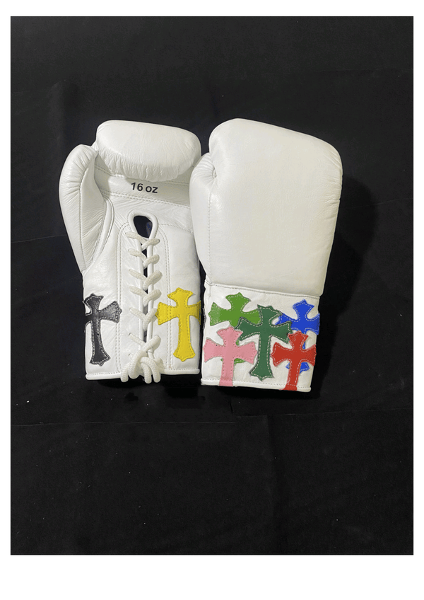 Custom Multi-Cross White Boxing Gloves