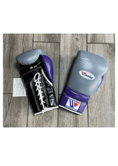 Winning Custom Lace-Up Boxing Gloves – Grey, Purple & Black | Premium Japan-Made Sparring Gloves