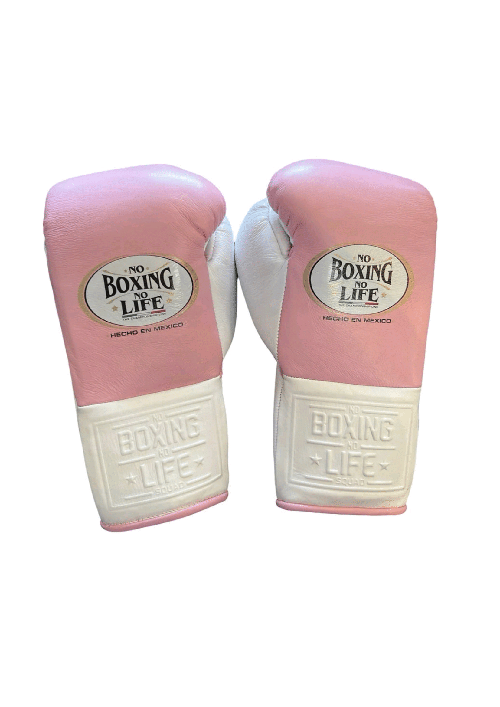 No Boxing No Life Pink & White Lace-Up Boxing Gloves | Professional Mexican Training & Sparring Gloves