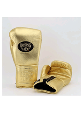 No Boxing No Life Gold Lace-Up Boxing Gloves | Professional Mexican Boxing Gloves for Training & Sparring