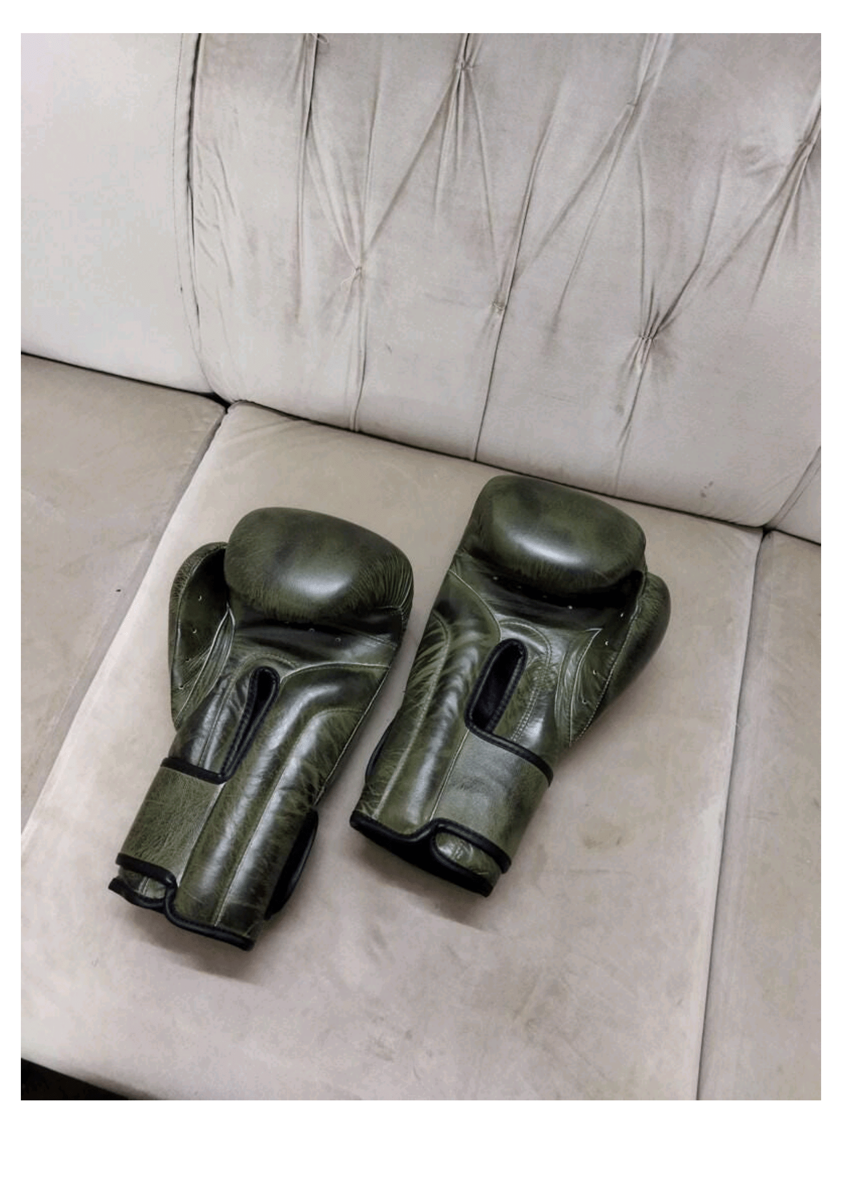 Army Green Leather Boxing Gloves – Velcro Closure | Premium Training & Sparring Gloves (8oz–20oz)