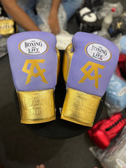 No Boxing No Life Professional Lace-Up Boxing Gloves – Premium Training & Fight Gloves | Purple & Gold Edition | All Sizes (8oz–18oz)