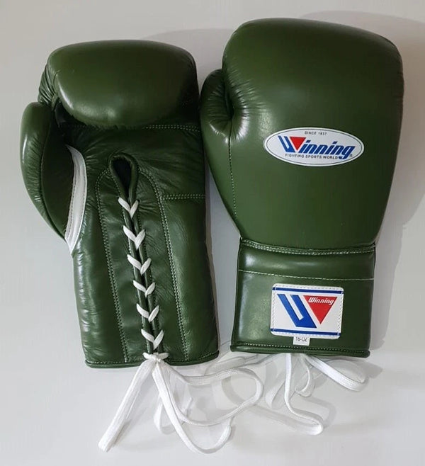 Winning Boxing Gloves Green 16oz Lace-Up | Professional Training & Sparring Gloves
